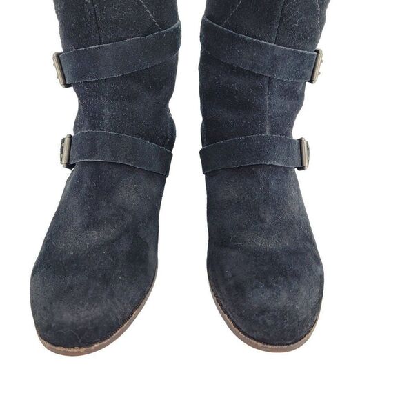 Ugg Cydnee Boots 8.5 Black Leather Knee High Buckle Sheepskin Shearling Stretch - Picture 11 of 17